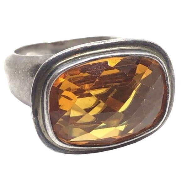 Vintage Sterling Silver Ring 925 Size 7 Heavy Orange Glass 16 Grams - Picture 1 of 10